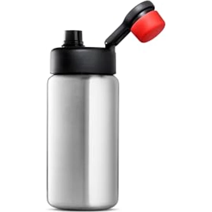 woom GLUG Edelstahlflasche, Trinkflasche für Kinder, Fahrradflasche, 500 ml, Auslaufsicher, Logo, Flaschenhalter Fahrräder, Silbern – Bild 2
