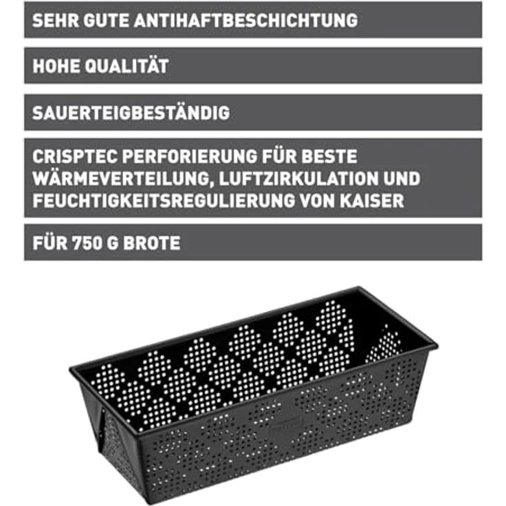 Kaiser Inspiration Brotbackform perforiert, 25 x 11 cm, für 750g-Brote antihaftbeschichtet sauerteigbeständig – Bild 3