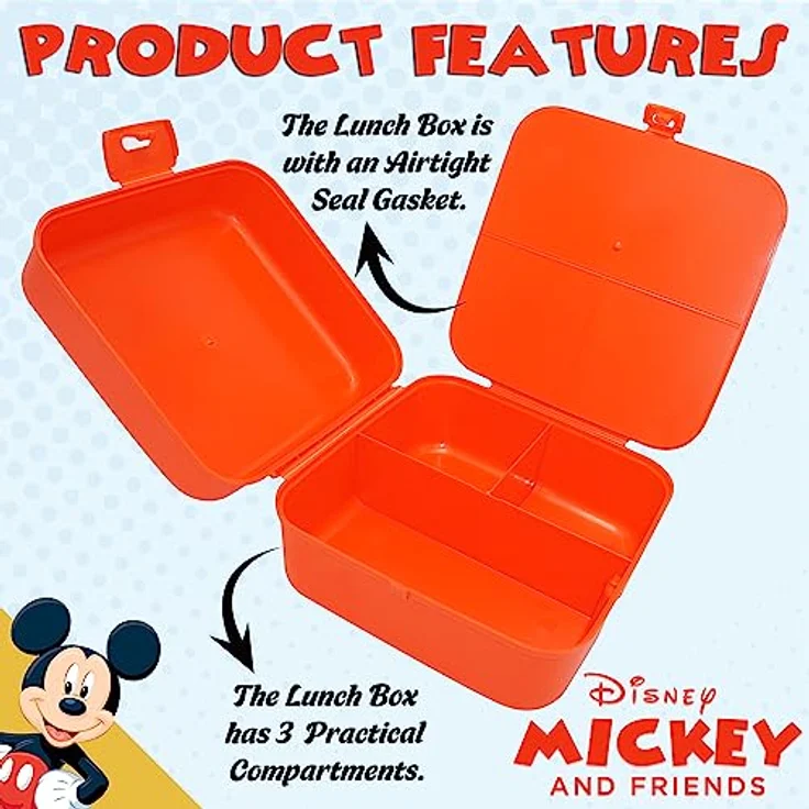 HOVUK Mickey Mouse Lunchbox für Kinder, 14 cm, 3 Fächer, Lunchbox mit Klickverschluss, lebensmittelechte Snackbox für Schule oder Reisen ab 3 Jahren – Bild 3
