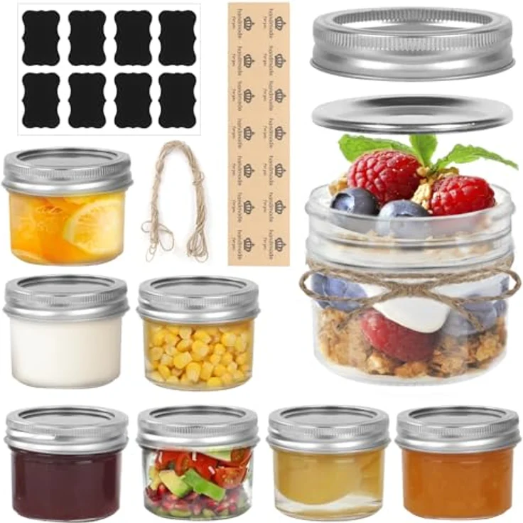 Withosent 120ml Marmeladengläser, 8er Set mit geteilt Schraubdeckel, luftdicht, BPA-frei, für Marmelade, Gelee, Joghurt und mehr – Bild 1