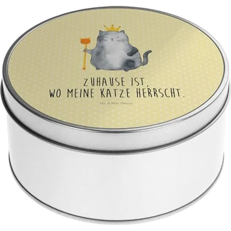Mr. & Mrs. Panda Blechdose rund Katze König Gelb Pastell - Metallkiste mit Deckel, Aufbewahrung & Geschenk, Katzenmotiv, Miau, Queen