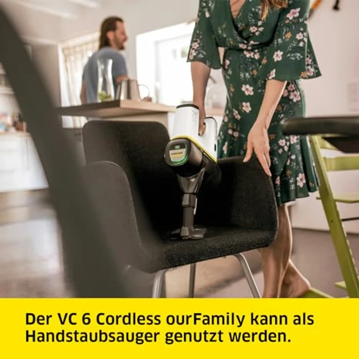 Kärcher Akku-Staubsauger VC 6 Cordless ourFamily, 2 Saugstufen, Laufzeit: bis zu 50 min., Gewicht: 2,8 kg, 25,2 V Akku, Wandhalterung mit Ladefunktion, Boden- und Fugendüse, Staubbürste, Weiß – Bild 4