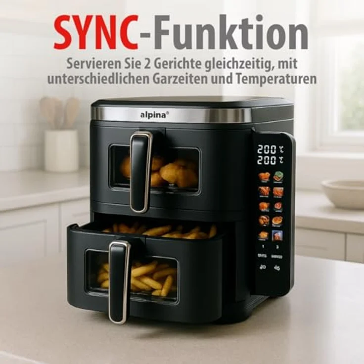 Alpina Doppel-Heißluftfritteuse, Ölfreies Kochen für gesunde Mahlzeiten – Bild 5