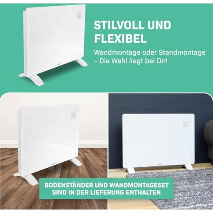 VONROC Elektroheizung, Konvektor-Heizung - Elektrische Heizung bis 24m2 - Mobiler Heizkörper LED Anzeige, leise, 2 Stufen 1000W & 2000W, Manuelle/App Steuerung - weiß – Bild 5