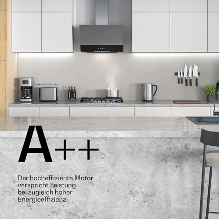 Klarstein Verosteel Dunstabzugshaube 60 cm, Kopffreihaube mit 624 m³/h, A++ Energieeffizienz, Touch-Bedienung, LED-Beleuchtung, leise, Edelstahl & schwarzes Glas, spülmaschinenfester Filter – Bild 5