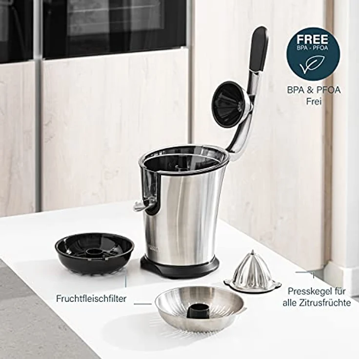 Princess Master Juicer Pro, Edelstahl Presskegel, 300 W Motor, Rostfreier Edelstahl, 201860 – Bild 4