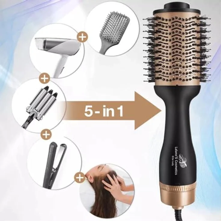 Lalano`S Cosmetics Haartrockner One Step Volumizer Hair Dryer Warmluftbürste 5 in 1 Hairstylist, 1200,00 W - Stylen, trocknen, glätten, bürsten und mehr für seidig glänzende Haare, schwarz – Bild 2