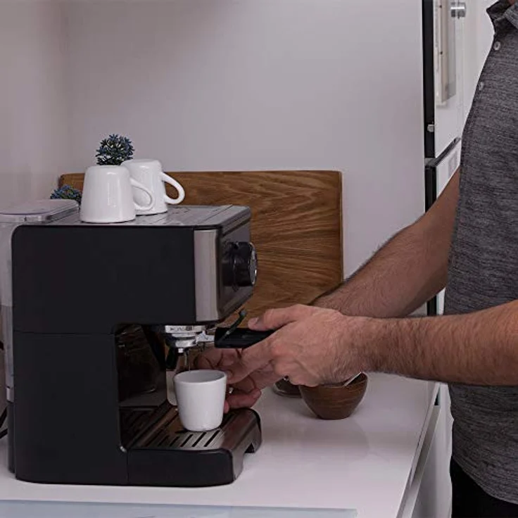 Black+Decker BXCO1200E - Espressomaschine, 15 Bar, 1.200W, Thermoblock-Schnellerhitzung, Milchaufschäumer, gemahlener Kaffee oder Kaffepads, Edelstahl, schwarz – Bild 6