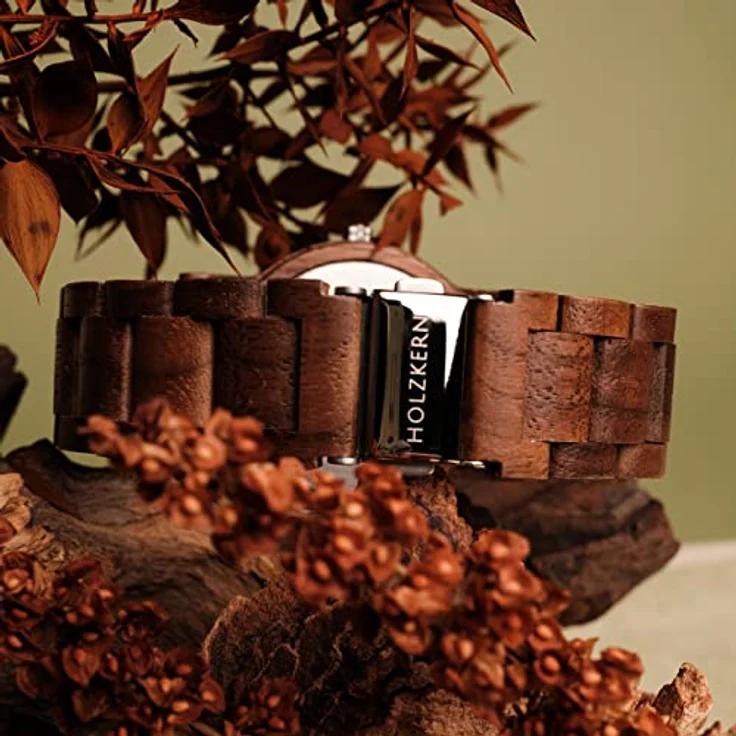 Holzkern Quarzuhr Herbstdämmerung, Unisex-Armbanduhr aus Walnuss/Ahorn mit japanischem Quarzwerk, polierten Zeigern und römischen Ziffern, spritzwassergeschützt – Bild 5