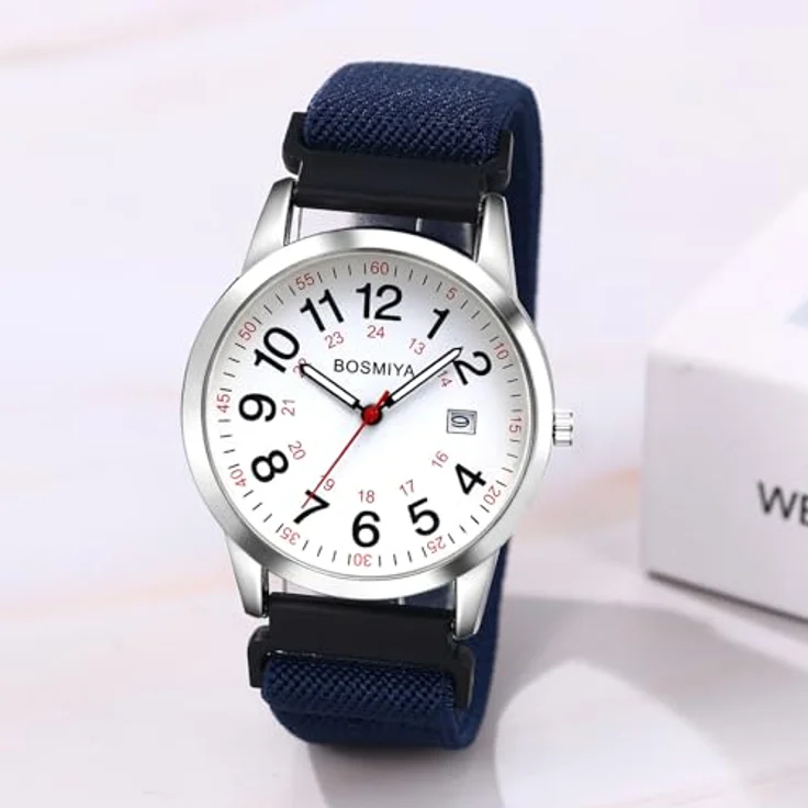 JewelryWe Armbanduhr, geflochtenes elastisches Gewebearmband, dunkelblau, 24 Stunden Zifferblatt, Kalender Analog Quarz, für Damen und Herren, perfekte Passform ohne Verschluss – Bild 2