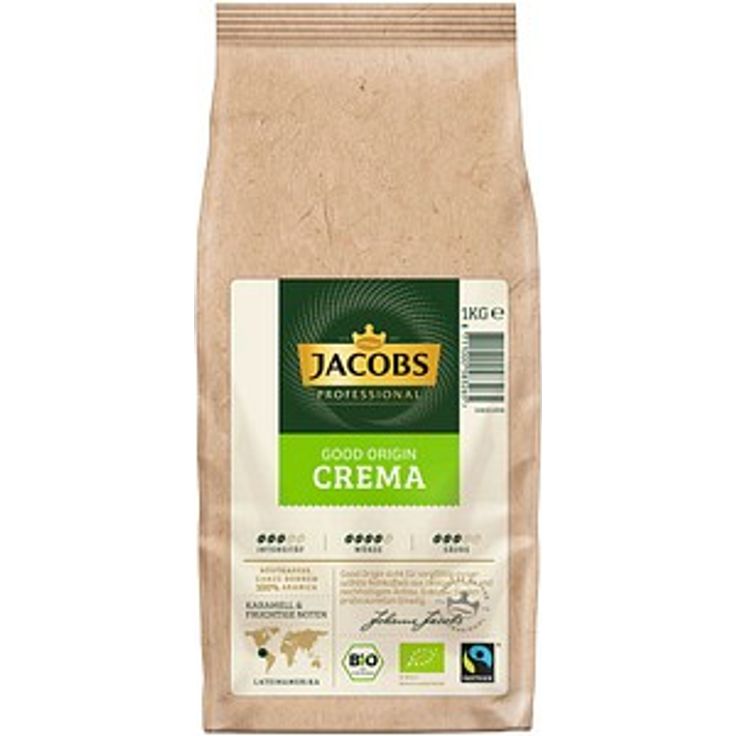JACOBS Good Origin Café Crema Bio-Kaffeebohnen, 100% Arabicabohnen, 1,0 kg, ideal für Vollautomaten, Bio-zertifiziert