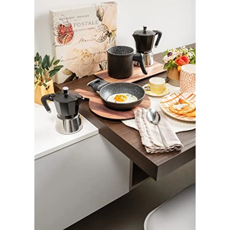 Tognana Porcellane WS43003SPHA Mokka-Kanne, 0,18 l, für 3 Tassen, Aluminium, Schwarz und Silber, ergonomischer Griff, Sphera Espressokocher – Bild 3