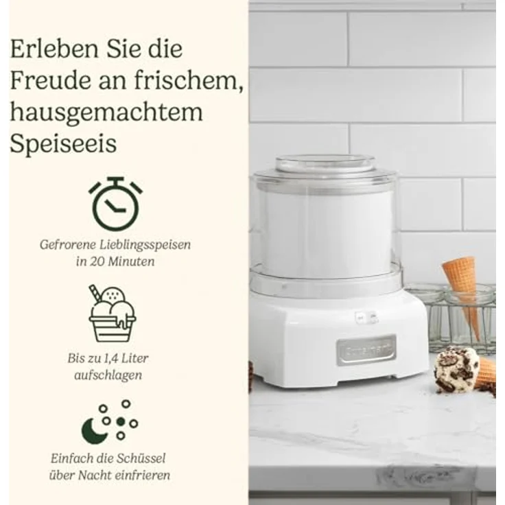 Cuisinart Cool Scoops Eismaschine ICE21, 1.4L Familiengröße, Gelato & Sorbet Maker, Kunststoff, Weiß, in 25 Minuten selbstgemacht – Bild 2