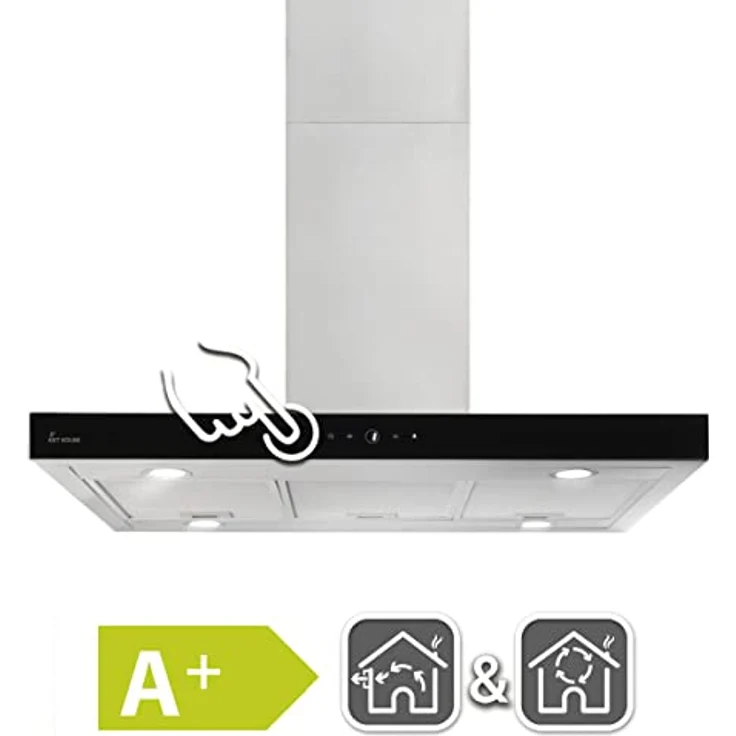 KKT KOLBE DELTA-INSEL-HC Dunstabzugshaube 90cm | Inselhaube aus Edelstahl mit schwarzem Glas, Smart WiFi App, Nachlaufautomatik & SensorTouch Bedienung – Bild 4