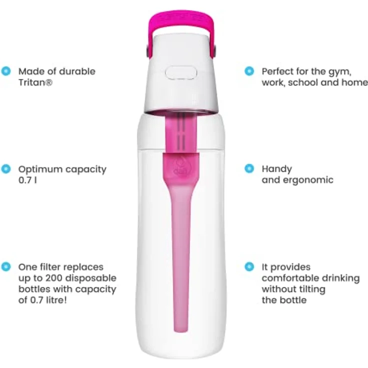 Dafi Filterflasche Solid | Farbe Rosa 0,7 L | Beseitigt den Chlorgeschmack und Geruch, Gebrauch zu Hausebeim Training, im Fitnessstudio – Bild 5