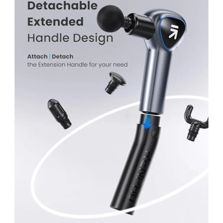 RENPHO Reach Massage Gun Massagegerät mit Verlängerungs Griff, LED Touchscreen und leisem Motor, Grau – Bild 5