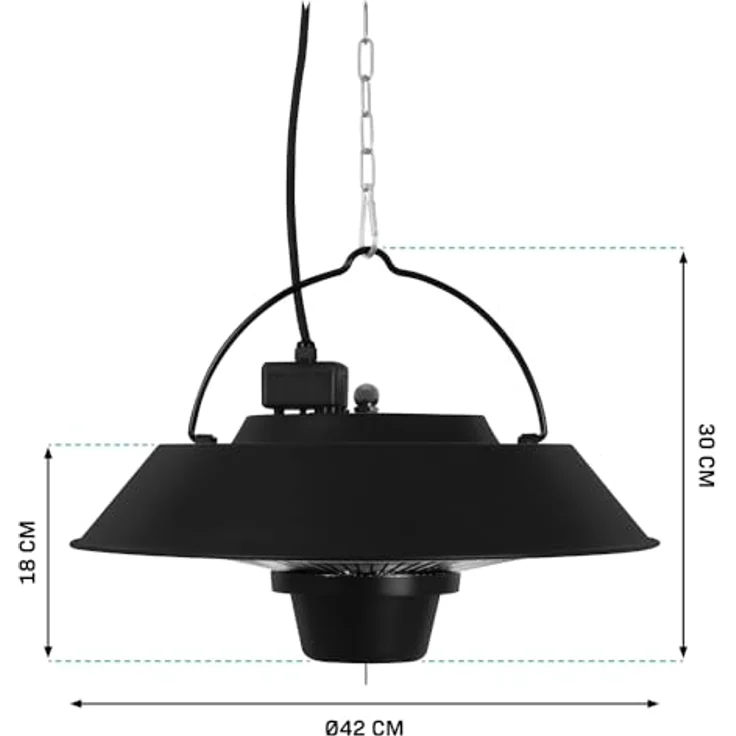 VONROC Heater Ustica, hängender Infrarot Heizstrahler 1500W, mattschwarz, IP44, sofortige Wärme für Terrasse und Balkon – Bild 7
