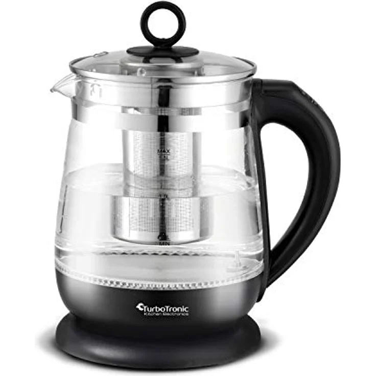 TurboTronic Glas-Wasserkocher TT-LED11, 2200 W, 1,5 l, hitzebeständiges Borosilikatglas, Temperaturwahl 60-100 °C, herausnehmbares Teesieb, 100 % plastikfrei – Bild 4