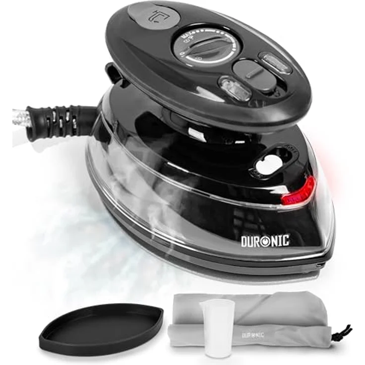 Duronic SI3 BK Mini Reisebügeleisen, 400W Dampfbügeleisen mit 35ml Wassertank, Keramikfläche, 2 Betriebsspannungen, schwarz – Bild 2
