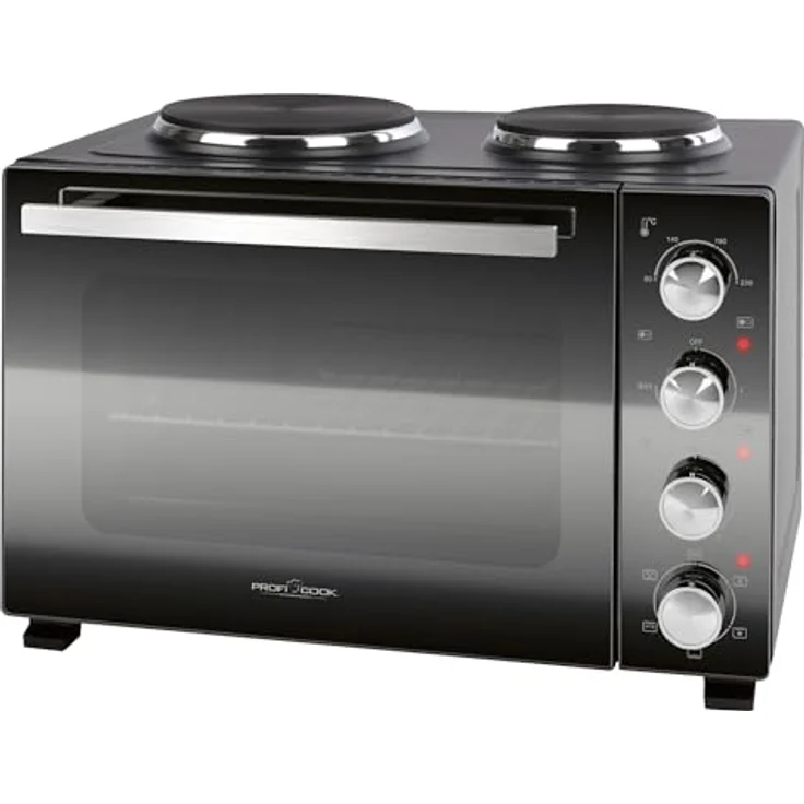 ProfiCook PC KK 1302, Minibackofen 32L mit Kochplatten und Drehspieß, Umluft, Oberhitze, Unterhitze, stufenlos regelbar, umfangreiches Zubehör – Bild 1