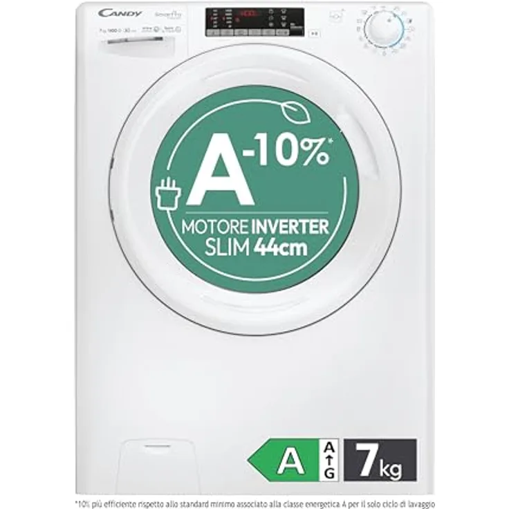 Candy Smart Pro Inverter CO4474TWM6/1-S, Frontlader Waschmaschine mit 7 kg Fassungsvermögen und 1400 U/min, Weiß