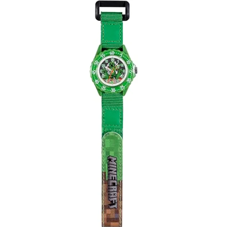 Accutime Minecraft Time Teacher, Uhr zum Erlernen des Uhrzeitlesens mit grünem Armband und Creeper-Zifferblatt-Design – Bild 2