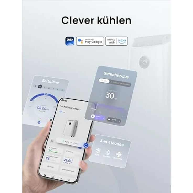 Dreo AC516S, Tragbare Klimaanlage mit 12.000 BTU, APP- und Sprachsteuerung, 3-in-1-Modus, abflussfreies Design, 24h Timer, Ventilator und Luftentfeuchter – Bild 4