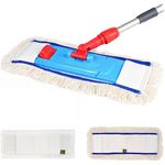 Hypafol Wischmopp SET, Bodenwischer mit 40-50cm Magnethalterung, 3 Wischmöppe (2 Baumwolle, 1 Mikrofaser), ergonomischer Alu-Stiel für rückenschonende Reinigung