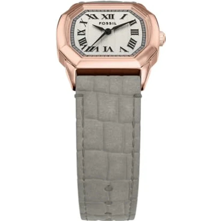 Fossil Harlow Damen Uhr, Quarz-Dreizeigerwerk, roségoldenes Edelstahlgehäuse, cremefarbenes Zifferblatt, graues Echtlederarmband, 30 m Wasserbeständigkeit – Bild 4