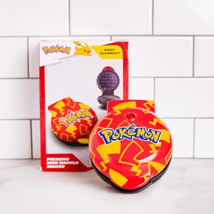 Mad Monkey Pokémon Mini-Waffeleisen Pikachu, offiziell lizenziert mit Thermostat für gleichmäßige Bräunung und Dual-Leuchte – Bild 6