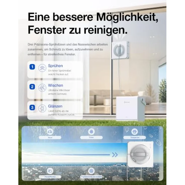 ECOVACS WINBOT W2S PRO Omni Fensterputzroboter, TruEdge 2.0-Technologie, WIN-SLAM 4.0 Navigation, 120-ml-Wassertank, Multifunktionsstation, 12-stufiges Sicherheitssystem – Bild 4
