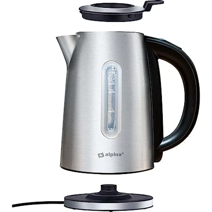 alpina Wasserkocher - 230V - 2200W - 1,7 L - Temperatur einstellbar - Edelstahl - Digital - Farbe Silber