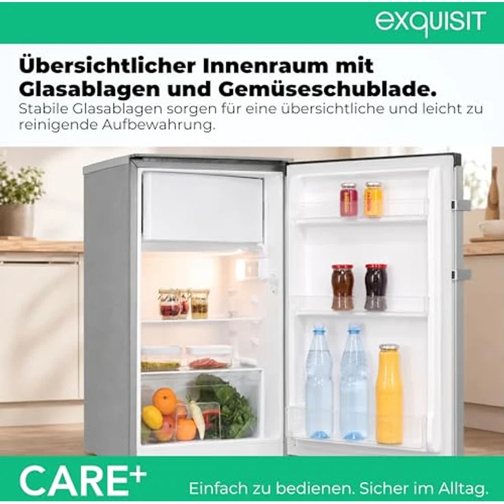 Exquisit KS16-4-HEA-090E Care inoxlook, Kühlschrank mit 4-Gefrierfach 121 l, Super-Kühl-Modus, elektronische Temperaturregelung, 54,5 cm breit – Bild 6