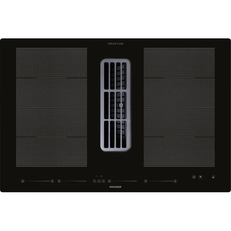 Oranier KFA690 Kochfeldabzug Induktion Umluft, Flächen-Induktionskochfeldabzug schwarz mit 4 Kochzonen und Multi-Slider-Bedienung