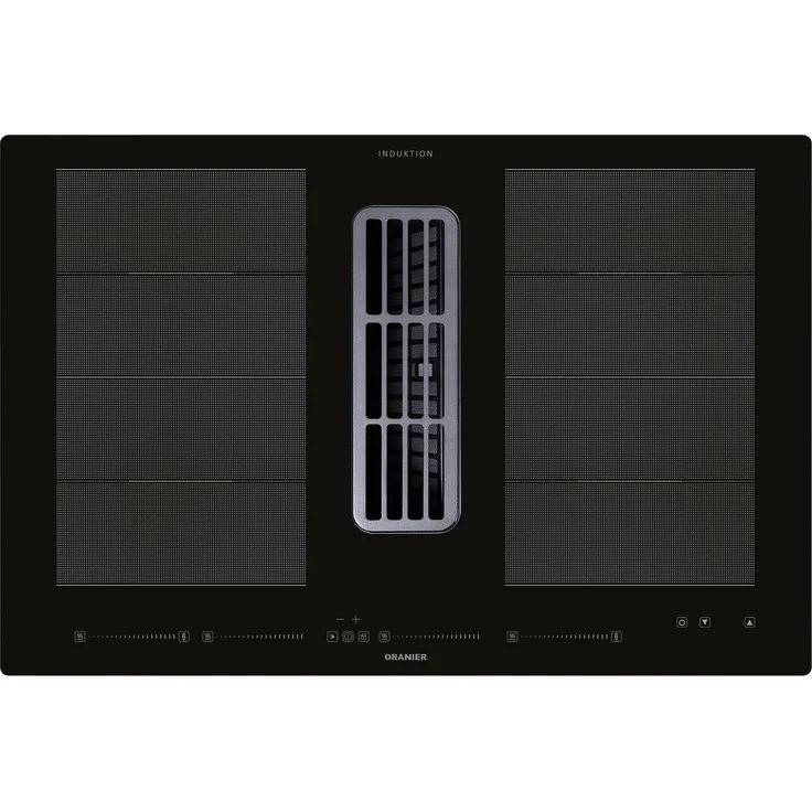 Oranier KFA690 Kochfeldabzug Induktion Umluft, Flächen-Induktionskochfeldabzug schwarz mit 4 Kochzonen und Multi-Slider-Bedienung