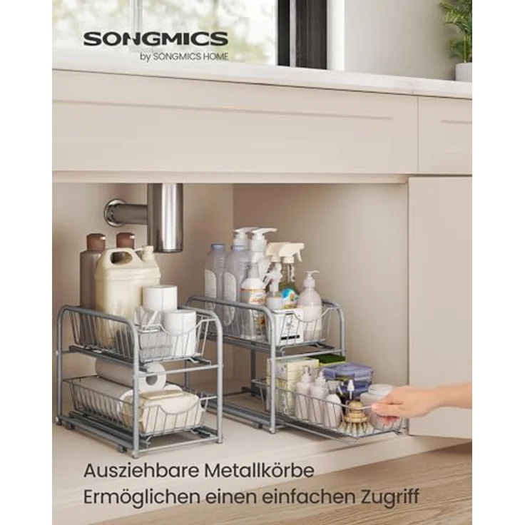 SONGMICS Küchen-Organizer KCS017E01V1, 2-stufiges Ordnungssystem mit Metallkörben, stapelbar und erweiterbar, taubengrau – Bild 4