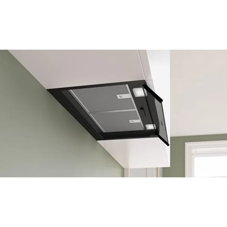 Bosch DBB65CC60, Serie 4, Integrierte Designhaube, 60 cm, Klarglas, Mattschwarz, Kondensatormotor, 3 Leistungsstufen, spülmaschinengeeignete Metallfettfilter – Bild 5
