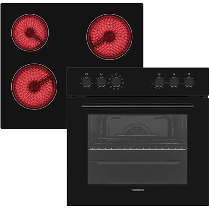 Telefunken ECH65A-B2 Einbauherd-Set, Elektro-Herd-Kochfeld-Kombination mit 4-Zonen Glaskeramik-Kochfeld, 65 Liter Backofen mit Grill und Umluft, Edelstahl, 60 cm