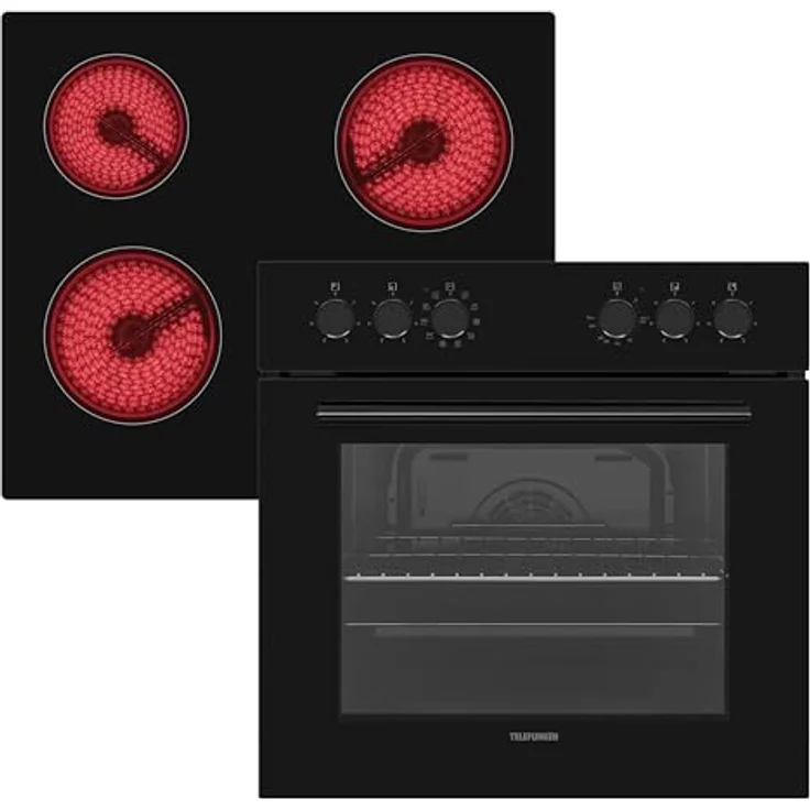 Telefunken ECH65A-B2 Einbauherd-Set, Elektro-Herd-Kochfeld-Kombination mit 4-Zonen Glaskeramik-Kochfeld, 65 Liter Backofen mit Grill und Umluft, Edelstahl, 60 cm – Bild 1