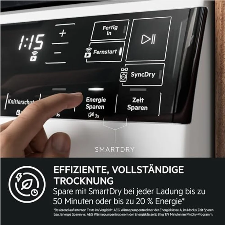 AEG TR9XW80890, WiFi Wärmepumpentrockner 9 kg mit SmartDry, Serie 9000X AbsoluteCarePlus, Daunentrocknung, 3D-Scan Restfeuchteermittlung, Energieeffizienz A, Trommelbeleuchtung, Knitterschutz – Bild 5