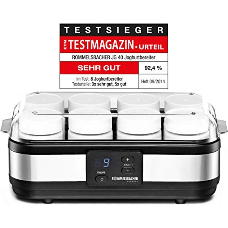 ROMMELSBACHER Joghurtbereiter JG 40 - für bis zu 1200 g Joghurt, LCD Display, 18 Stunden Zeitschaltuhr, automatische Abschaltung, elektronische Temperaturregelung, 8 Portionsgläser à 150 ml, 40 Watt – Bild 2