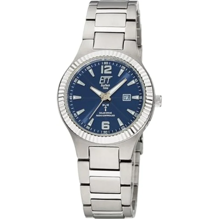 ETT Eco Tech Time Funk Solar Damen Uhr Analog mit Titan Armband ELT-11670-32M, sportlich elegant, funkesteuerte Zeitumstellung, blau – Bild 1