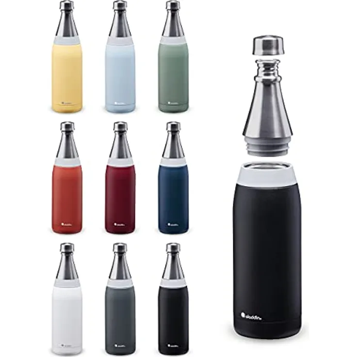 Aladdin Fresco Thermavac Trinkflasche Edelstahl 0.6L Lava Black – Thermosflasche Auslaufsicher - Hält 10+ Stunden Kalt - Wasserflasche BPA-Frei - Thermoskanne Spülmaschinenfest
