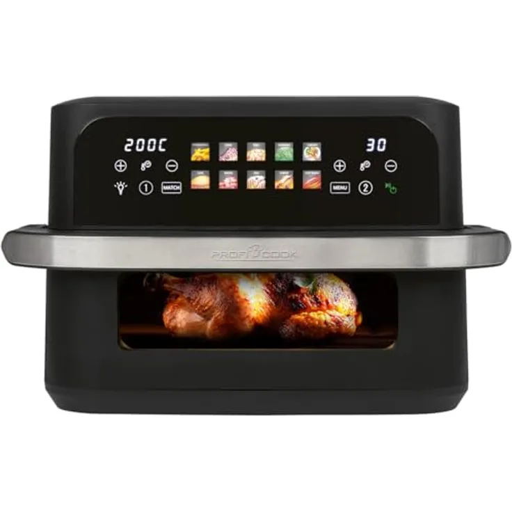 ProfiCook® XXL Heißluftfritteuse PC FR 1313 H, 10L, Öl- und fettfreies Frittieren, buntes Touch-Display, 2400W, 2 Kammern, 10 Programme, 80-200°C