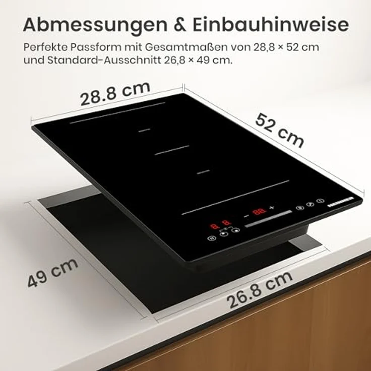 Heinner HBHI-M2ZB1FXTC, Zonen-Induktionskochfeld, integrierte Bauweise, 28.8 cm, 2 Zonen, Schwarz, Glasoberfläche – Bild 6