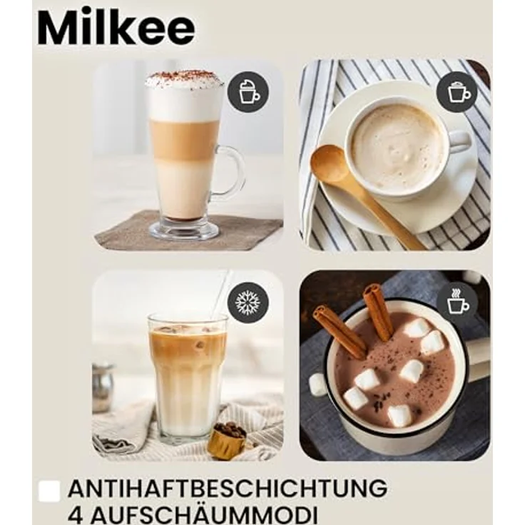 ZEEGMA MILKEE Milchaufschäumer, 500 W Leistung, 650 ml Kapazität, Touch-Bedienfeld, Antihaftbeschichtung, für kalte und warme Milch, elegantes Design mit Holzgriff – Bild 3