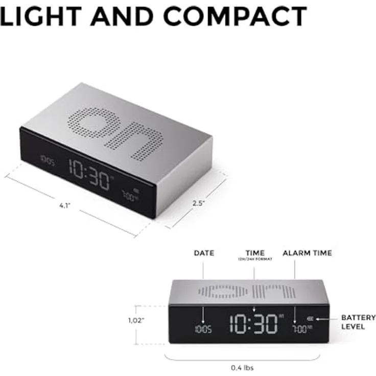 Lexon FLIP Premium LCD-Wecker, akustischer Sensor, sanfte Schlummerfunktion, USB-C Aufladung, hellblau – Bild 2