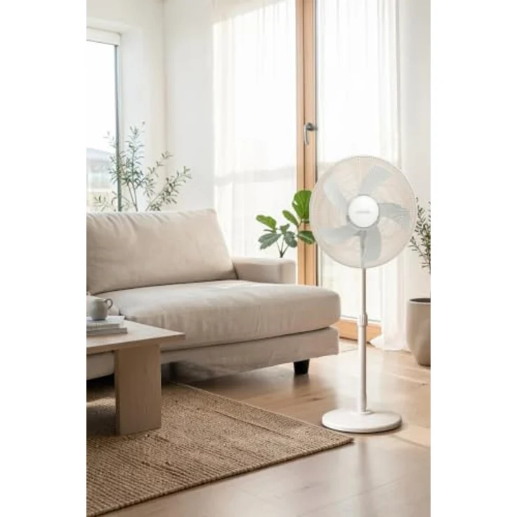KUMTEL Standventilator KTF-350, 50 W, oszillierend, 5-Blatt-Rotor, geräuscharmer Betrieb, verstellbare Höhe, weiß – Bild 4