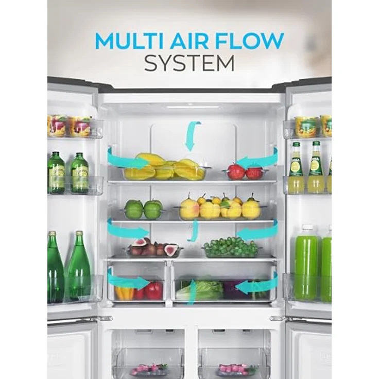 Heinrich´s Cross Door Kühlgefrierkombination mit 421L Gesamtvolumen, Total-No-Frost Funktion, 150L Gefriervolumen, Multi-Airflow, Fresh Converter System, LED Beleuchtung, Inox – Bild 5