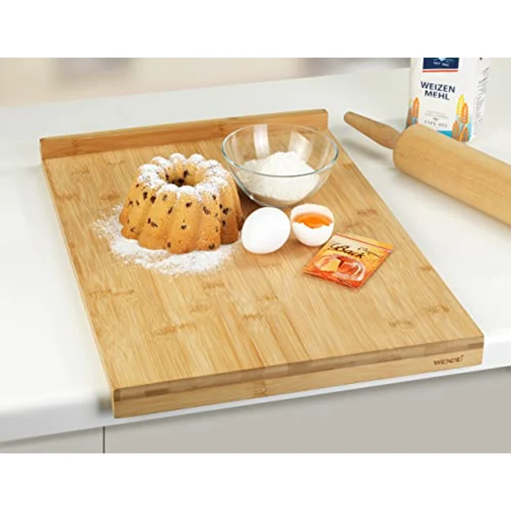 WENKO 53033100 Schneidebrett mit Anlegekante, Küchenbrett mit Anlegeleiste, Bambus, 45 x 1.5 x 35 cm, Braun – Bild 3